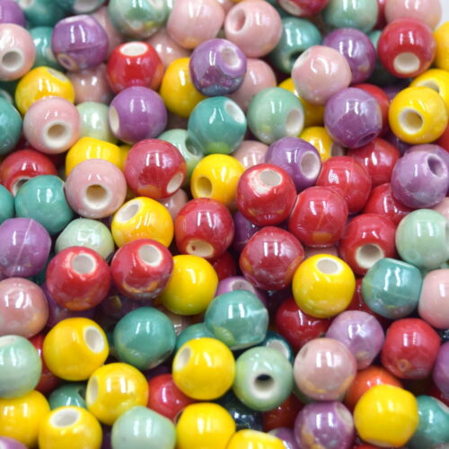 Perles en porcelaine émaillées rondes mixte 6mm x20