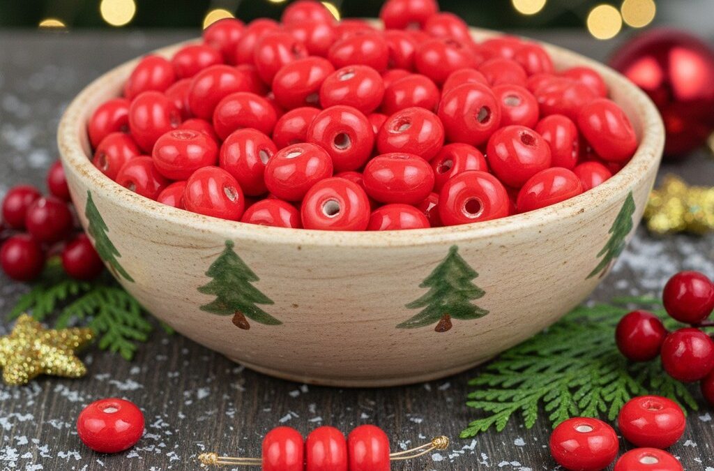 🎄 Créez la Magie de Noël : Des Bijoux Festifs avec nos Perles Rondelles en Porcelaine Rouge
