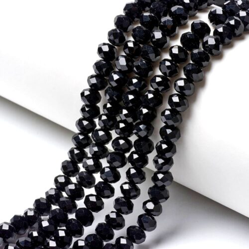 Perles de verre noir à facettes 6x4mm