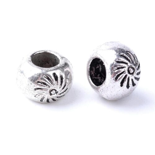 Perles métal rondelle argent grand trou 7mm