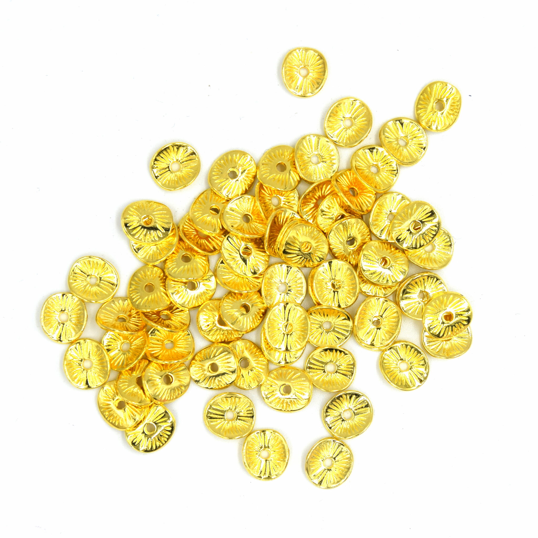 Cheriswelry Lot De 50 Perles Intercalaires Rondes Et Plates En Laiton Plaqué Or Véritable, Sans Nickel, 4 Mm, Idéales Pour La Création De Bijoux, Trou