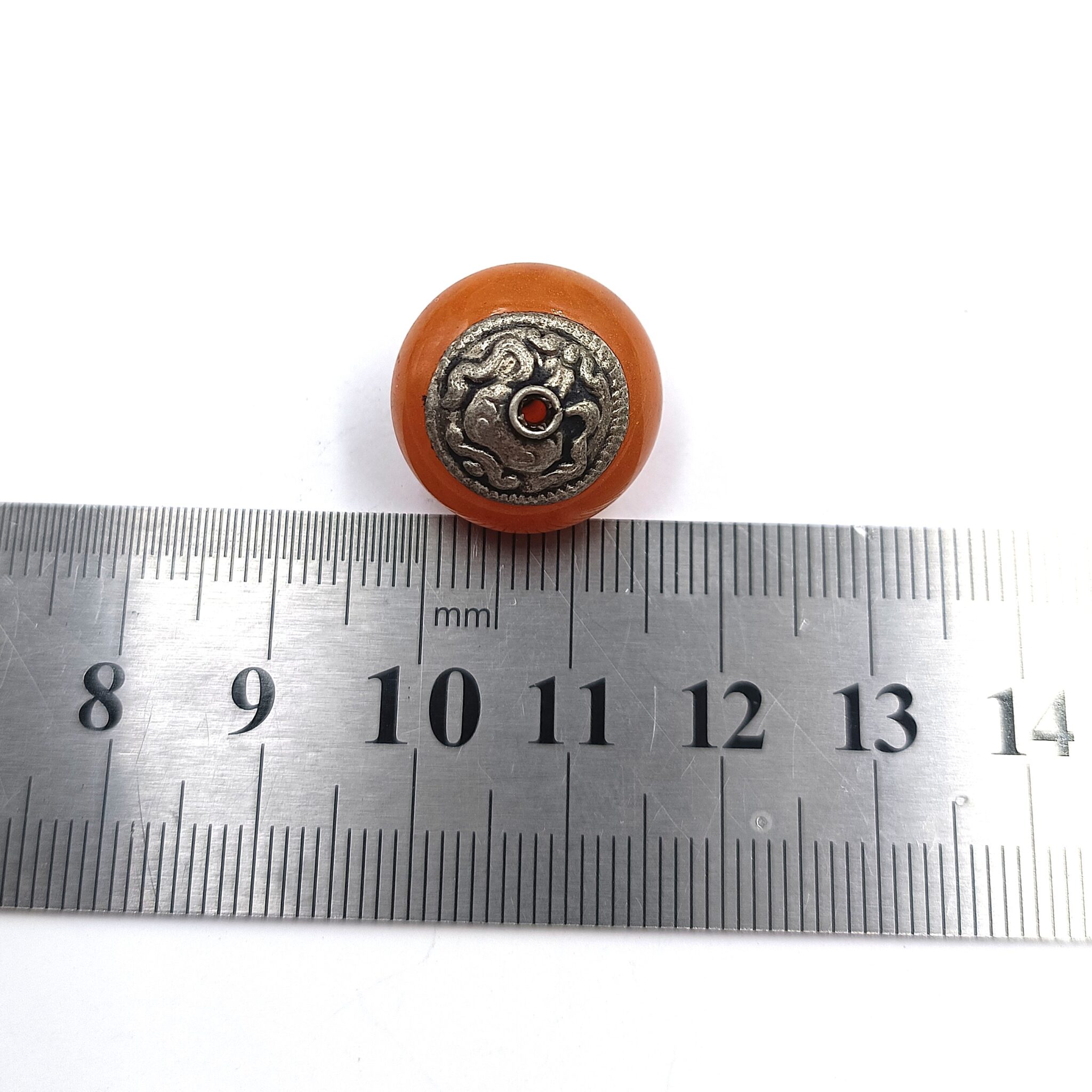 Perles tibétaines ambre plates rondes en laiton argent antique pour bijoux DIY