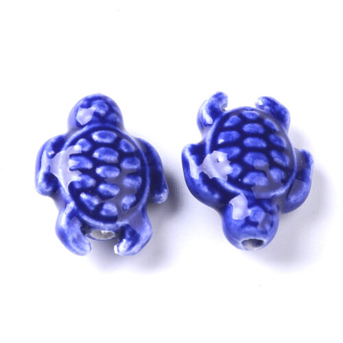Perles tortues bleu faïence en porcelaine
