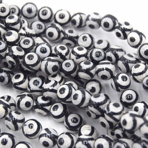 Perles dzi naturelles agate rondes noir et blanc 8mm