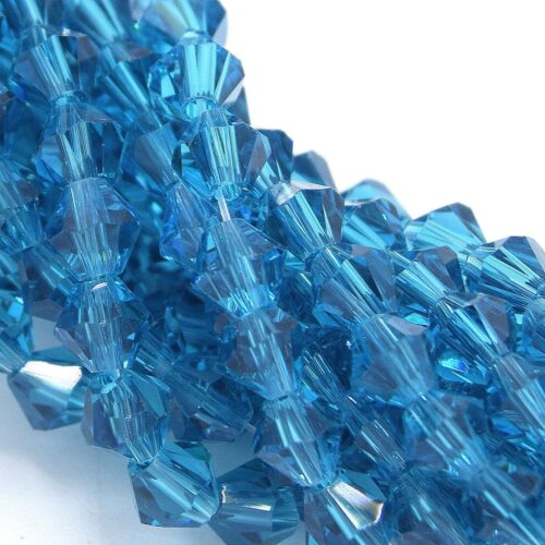 Perles de verre toupie à facettes 4mm bleu azur