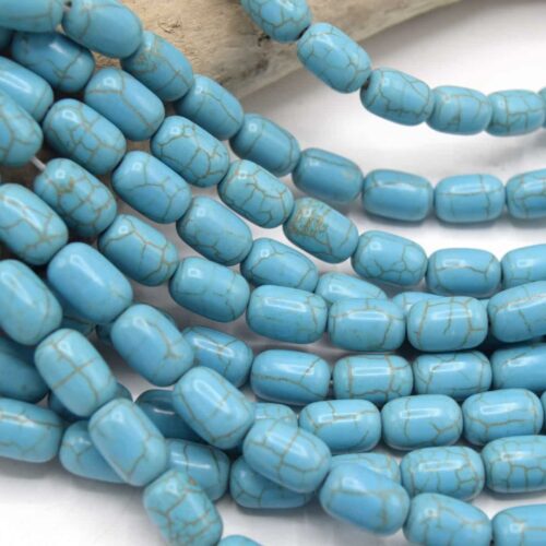 Perles baril turquoise de synthèse bleu veiné x20