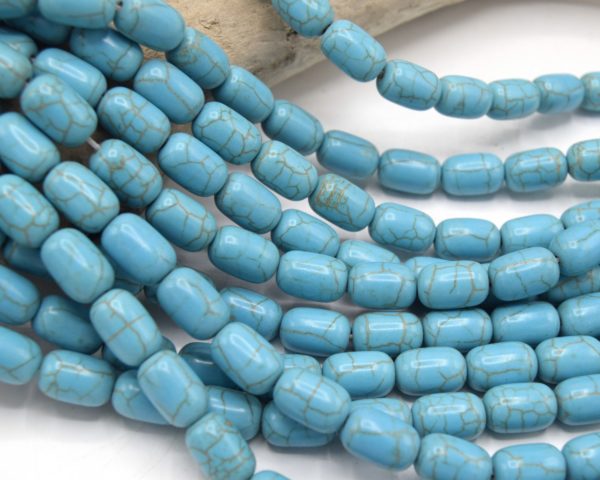 Perles baril turquoise de synthèse bleu veiné x20