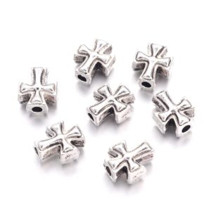 Perles croix métal argent antique