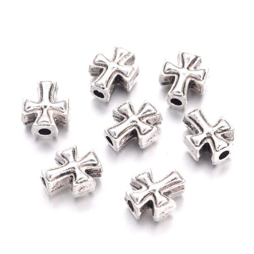 Perles croix métal argent antique