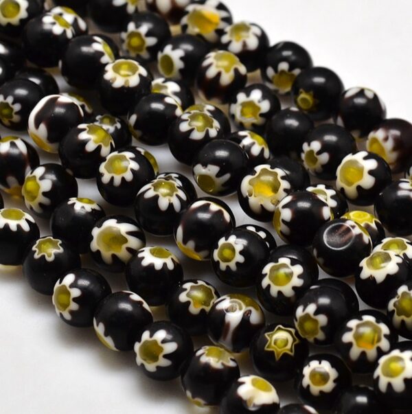 perles de verre millefiori ronde noire (1)