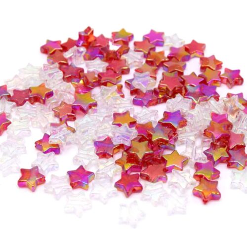 Perles étoiles mixte transparent /rouge 10mm AB