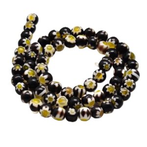 perles millefiori 6mm ronde noire (2)