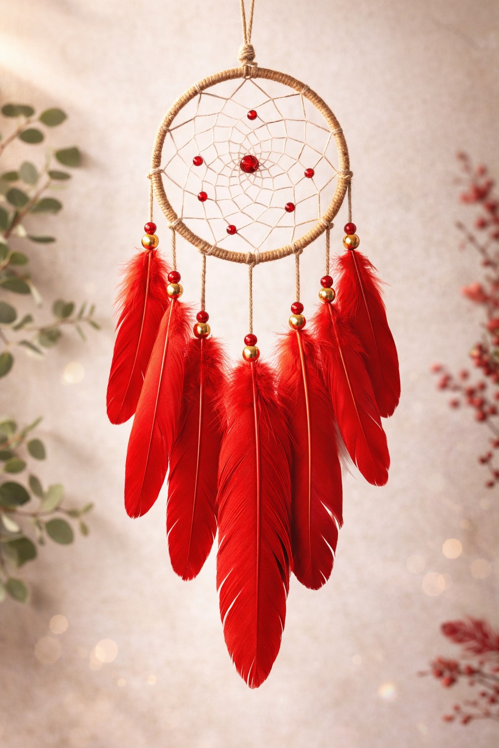 plumes d'oie rouge attrappe rêves DIY