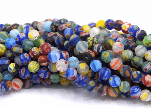 Perles de verre givré millefiori rondes couleur mixte 6mm