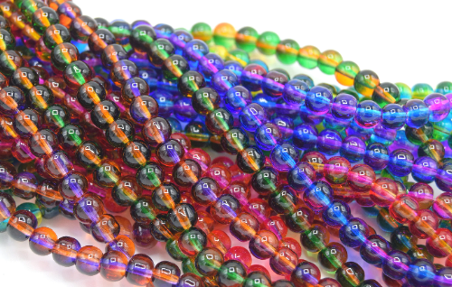 Perles de verre ronde multicolore 6mm