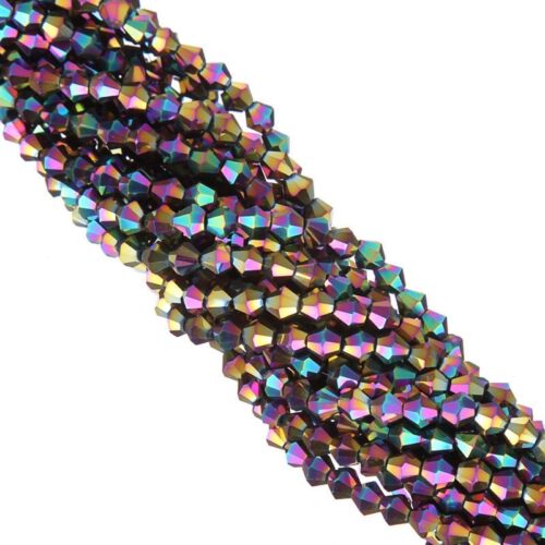 Perles à Facettes Verre toupie arc en ciel 4mm