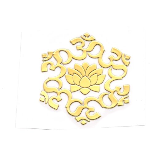 Autocollant auto adhésif en laiton  fleur de lotus OM doré X1